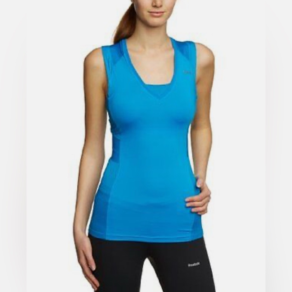 Reebok Womens Teal Tank Top EasyTone Gym w Bra Playdry Compression Size L | A1
